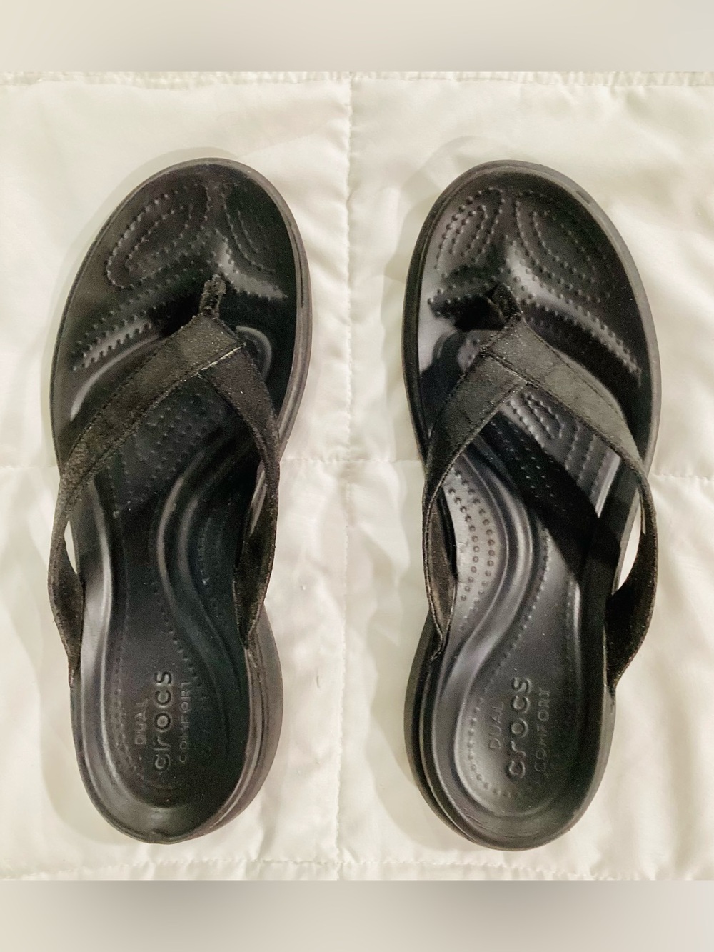 CROCS Women’s Size 8 Capri V Dual Comfort Black Shimmer Flip Flop-Discontinued - Picture 3 of 10